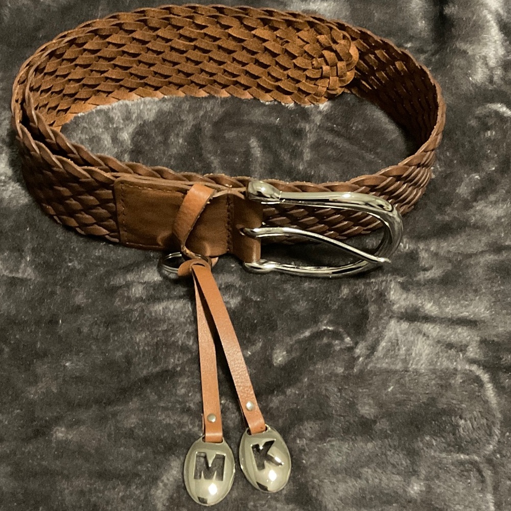 Michael Kors Tan Braided Belt with Silver Buckle